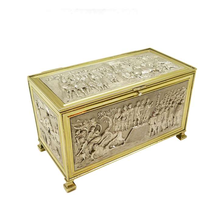 Empire French parcel gilt coffer form casket by Louis Ruschmann, Paris 1819-38,